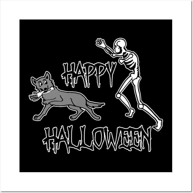 Funny Skeleton Dog Humor Happy Halloween Dog Bone Wall Art by DesignFunk